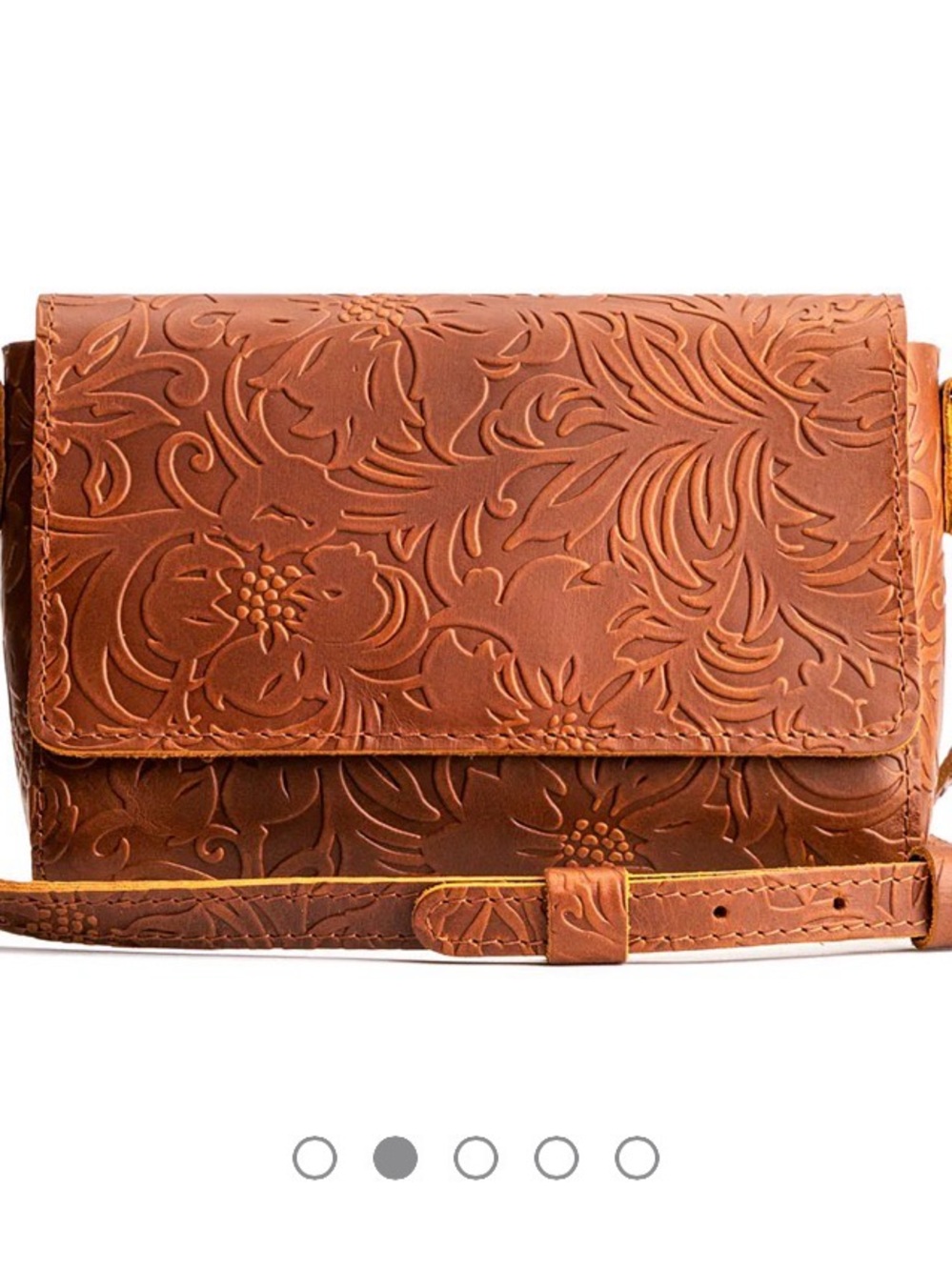 Portland Leather Tan Embossed Floral Leather Crossbody - Picture 2 of 5